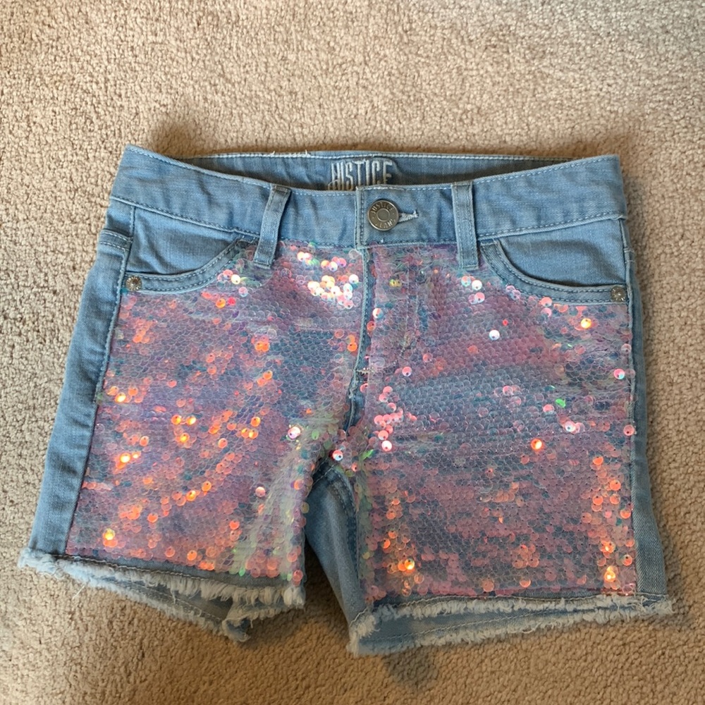 Justice Girls Denim Jean Shorts with Sequins size 10 Slim